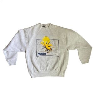 Vintage 1995 Womens Large Grey Tweety Bird Sweater Warner Brothers Studio Store